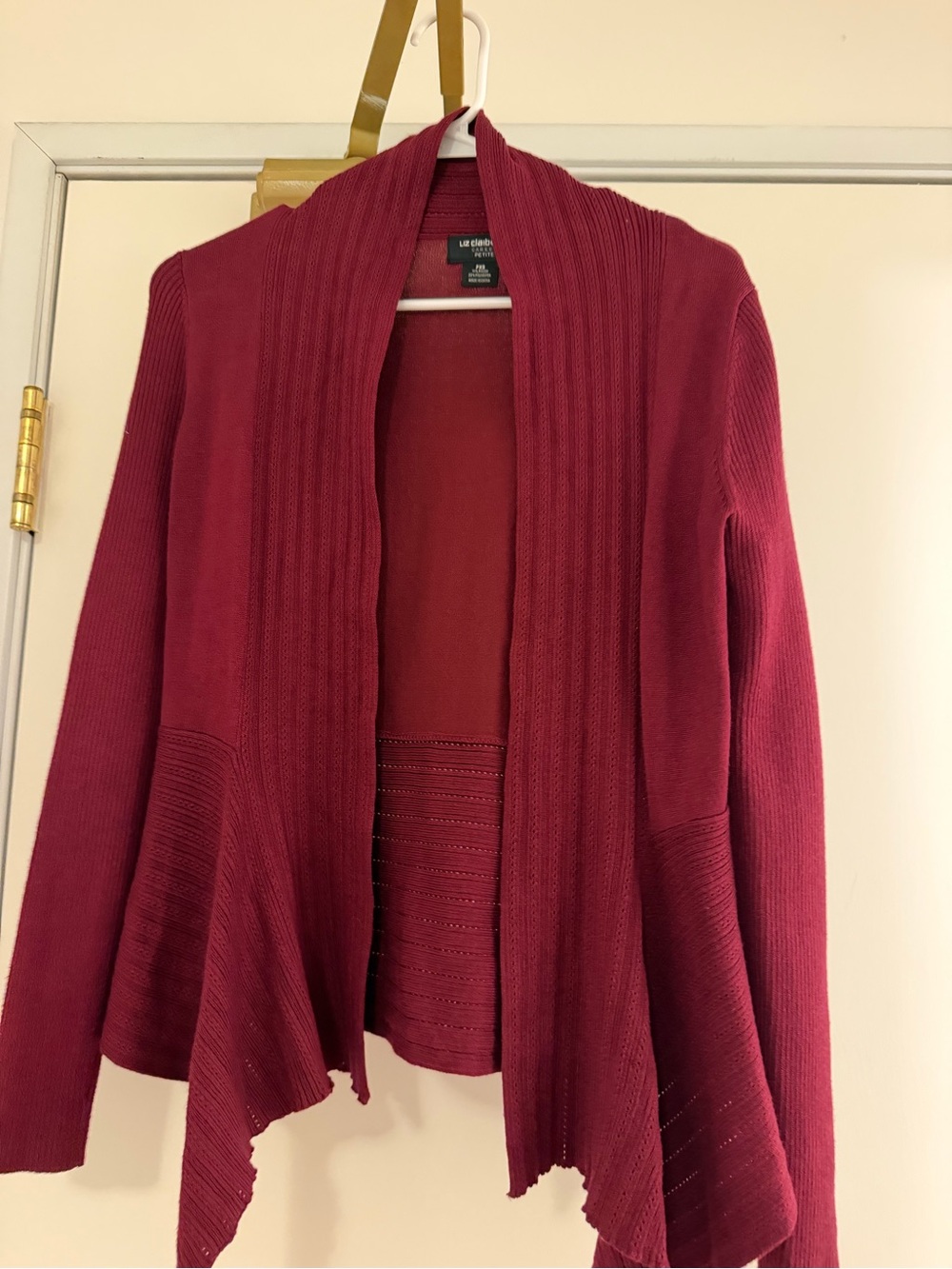 Liz Claiborne Burgundy Open-Front Draped Cardigan